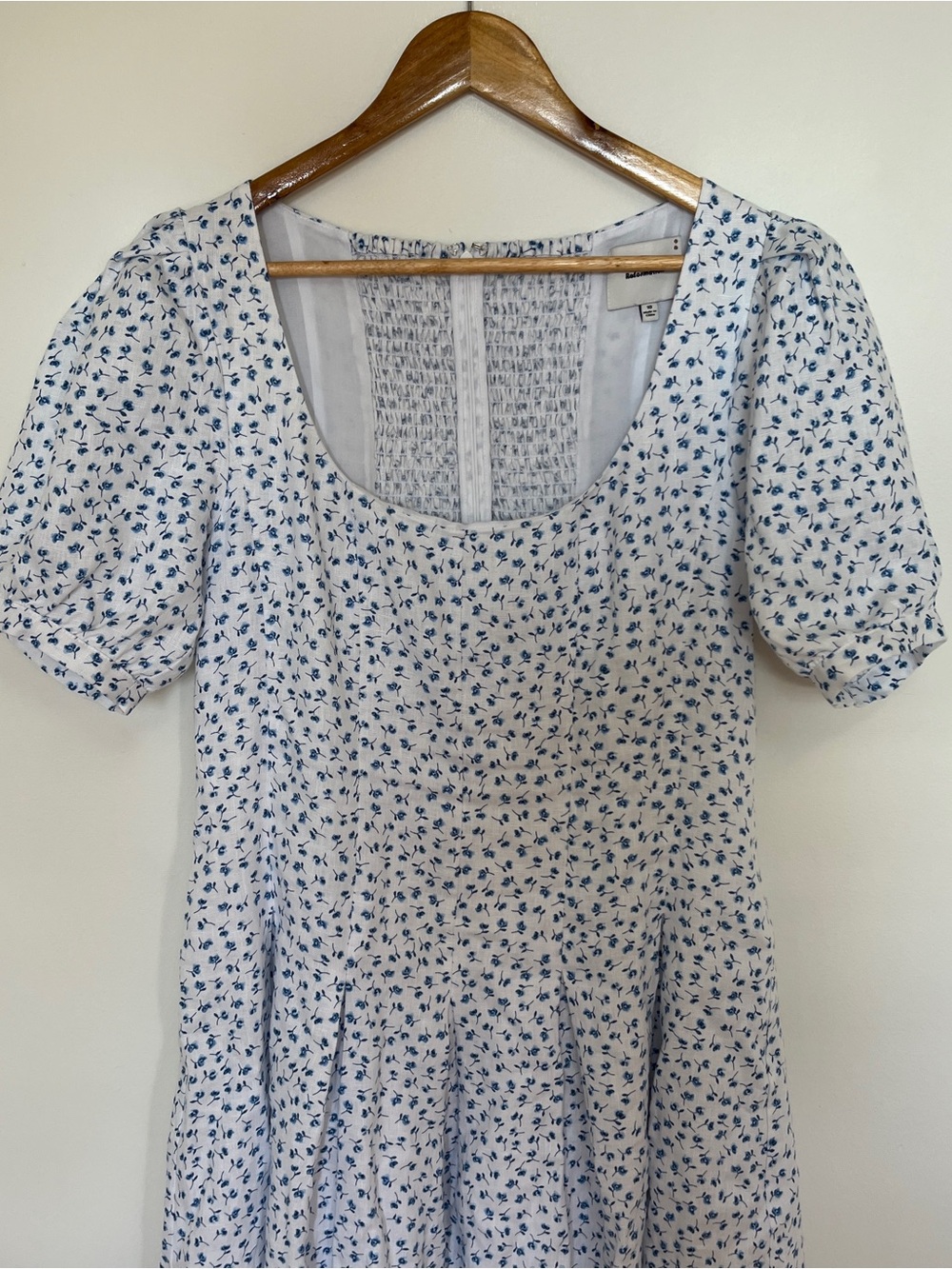 Reformation Coucou Linen Dress in Hanna Midi Puff Sleeve White Blue Floral 10 - Picture 5 of 8